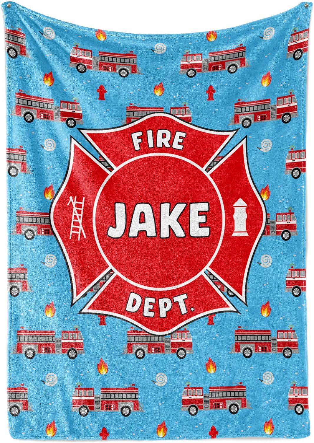 Custom Firefighter Blanket - Personalized Fire Truck Blanket with Name - Kids & Adults - Maltese Cross Design - Soft Fleece Throw - Printed in USA (Fleece 30"x40")