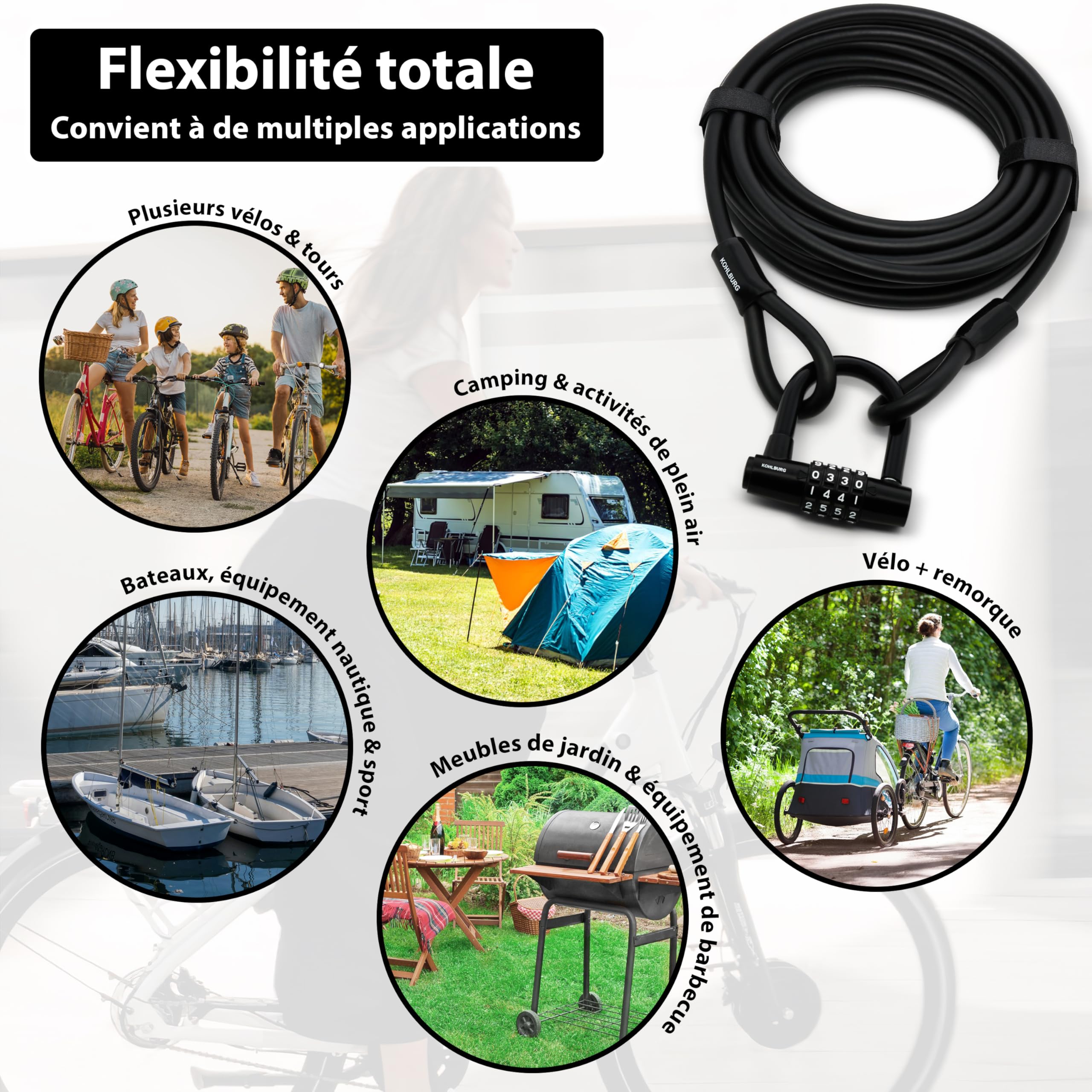 Antivol à Câble KOHLBURG Sparta 10 M Avec Cadenas à Code – Pour Vélo, Remorque, Mobilier De Jardin Et équipements