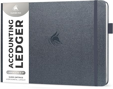 Clever Fox Accounting Ledger Book Horizontal Columnar Journal & Money Expense Log for Small Business & Personal Bookkeeping,10x7 Silver Black