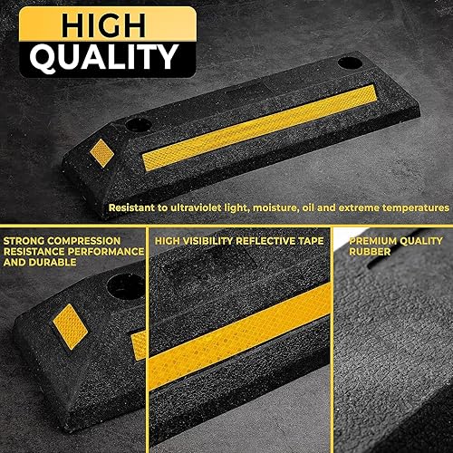 Miniatura 2 de Zone Tech - Guía de aparcamiento de goma resistente, 12 piezas de tope de rueda de garaje duradero de calidad premium para estacionamiento de grado