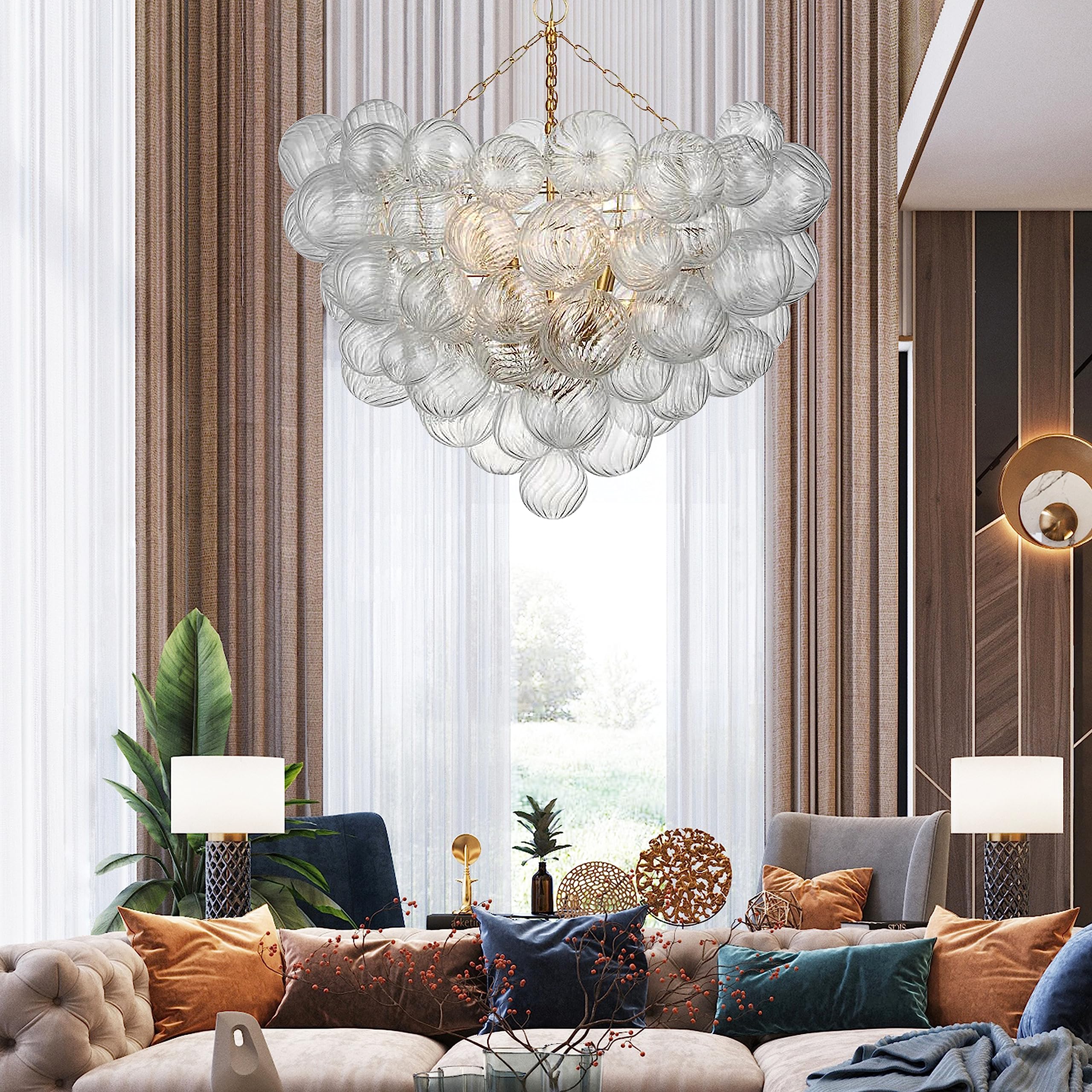 Longree Nordic Bubble Ball Swirled Glass Chandelier, Dia 36