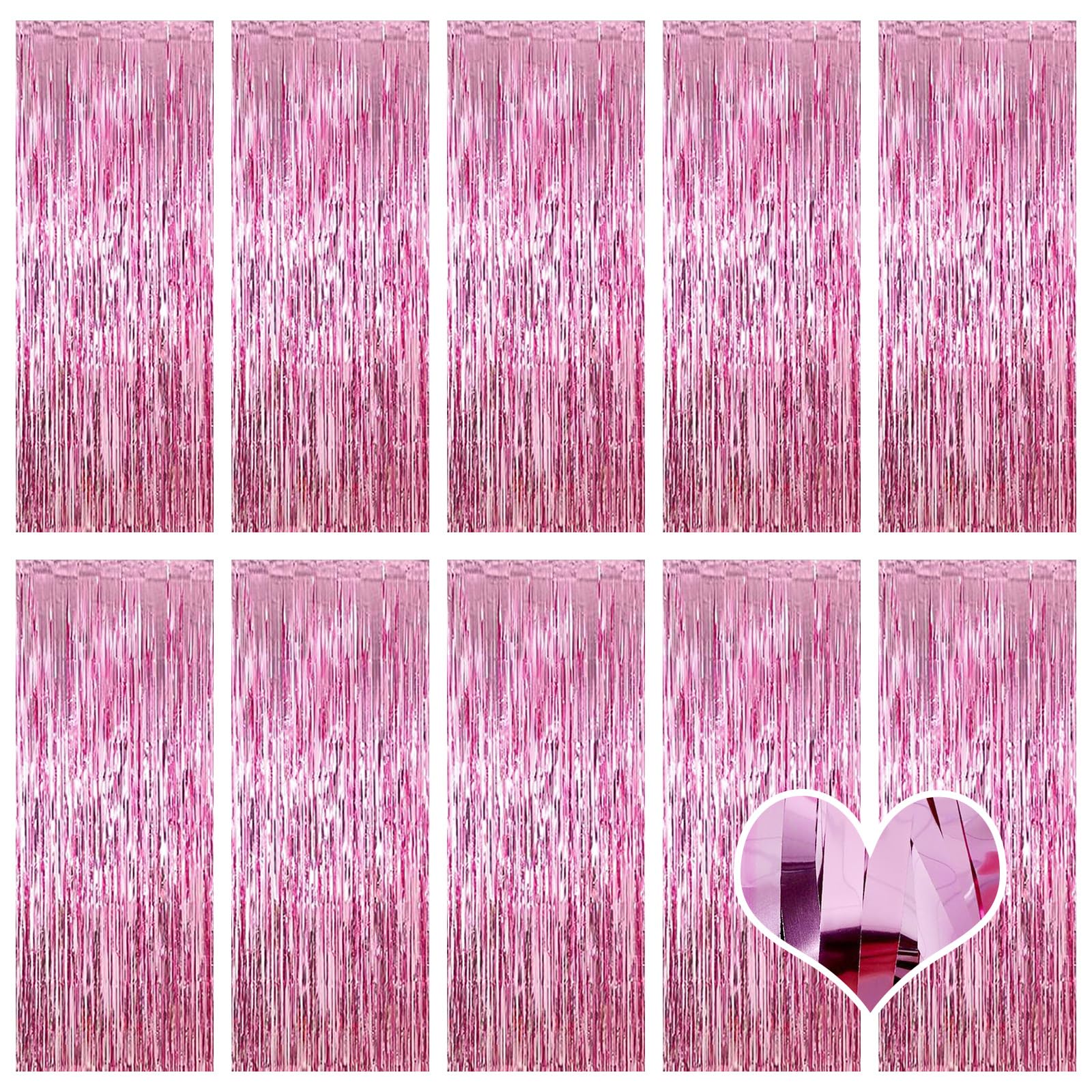 Lot de 10 rideaux à franges métalliques à franges pour fête d'anniversaire, fête prénatale, fiançailles, mariage, Noël (rose) 1 x 2,5 m
