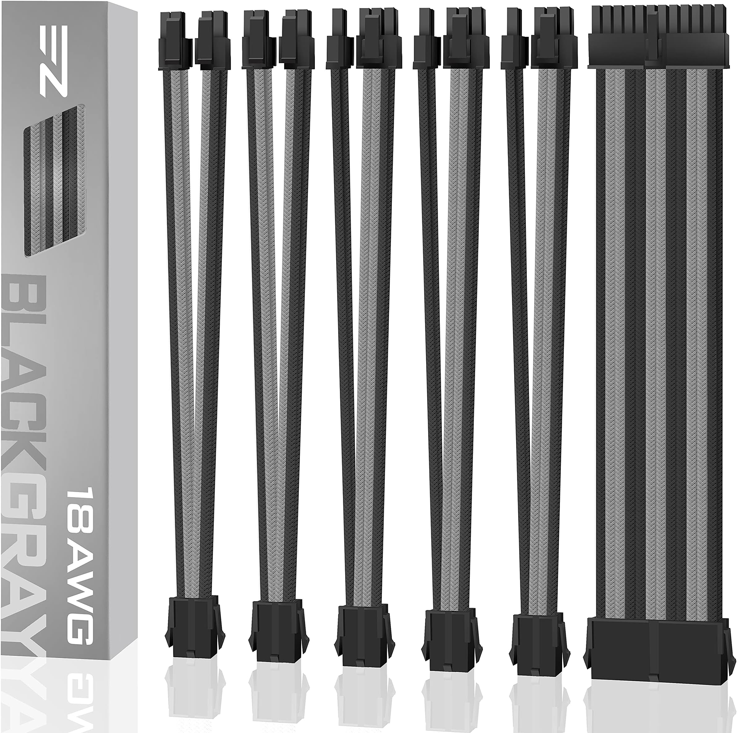 Câble PCIE 6+2 Broches EZDIY-FAB - Rallonge Gainée 16AWG 300mm Pour Alimentation PC | Noir
