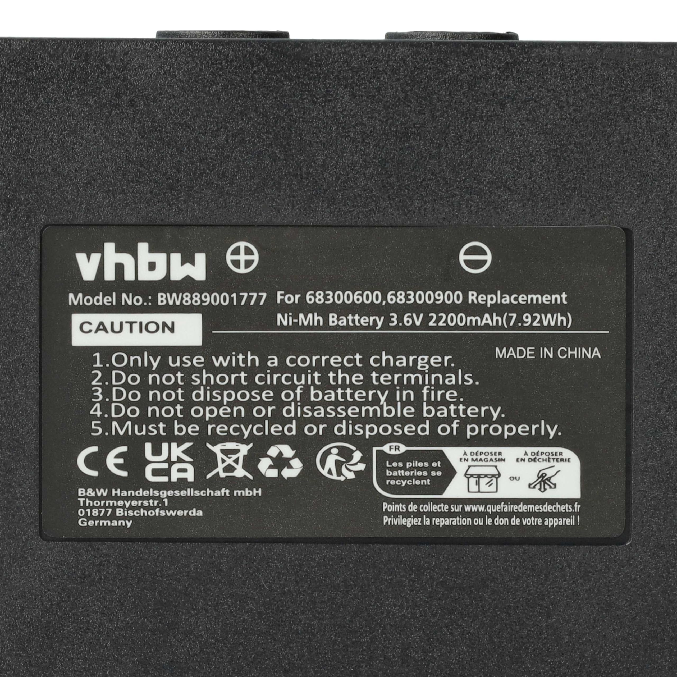 vhbw 2x batteria sostituisce Hetronic 900, 68300900, 68300600, HE900 per Radiocomando Industriale, Telecomando (2200mAh, 3,6V, NiMH) - Nero