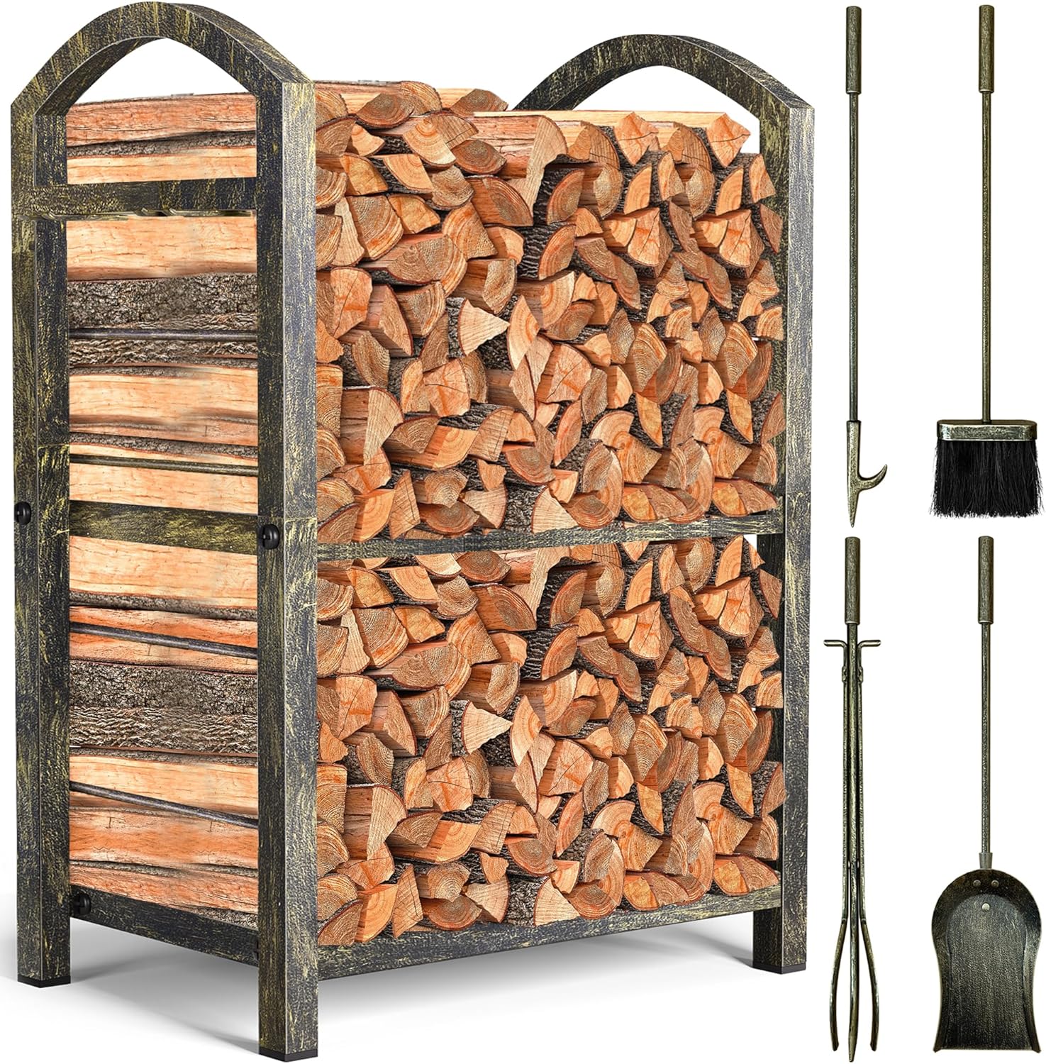 Firewood Rack with Tools 5-Piece Set Bronze