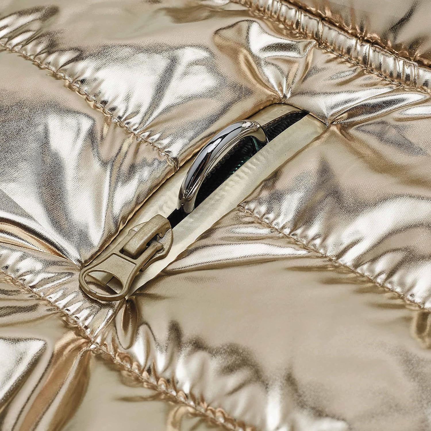 Blueberry Pet Cozy & Comfy Windproof Lightweight Quilted Fall Winter Glossy Dog Puffer Jacket in Gold, Back Length 14", Size 12, Warm Coat for Small Dogs