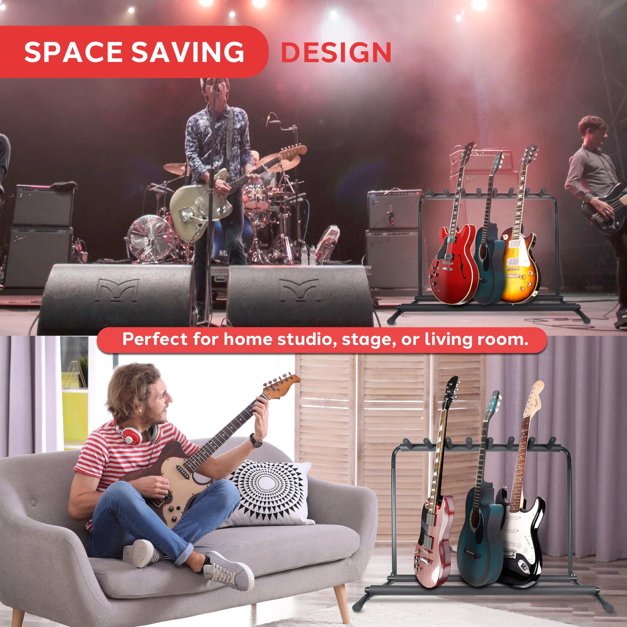 Pyle 5-Guitar Stand - Heavy Duty, Foldable Rack For Acoustic, Electric ...