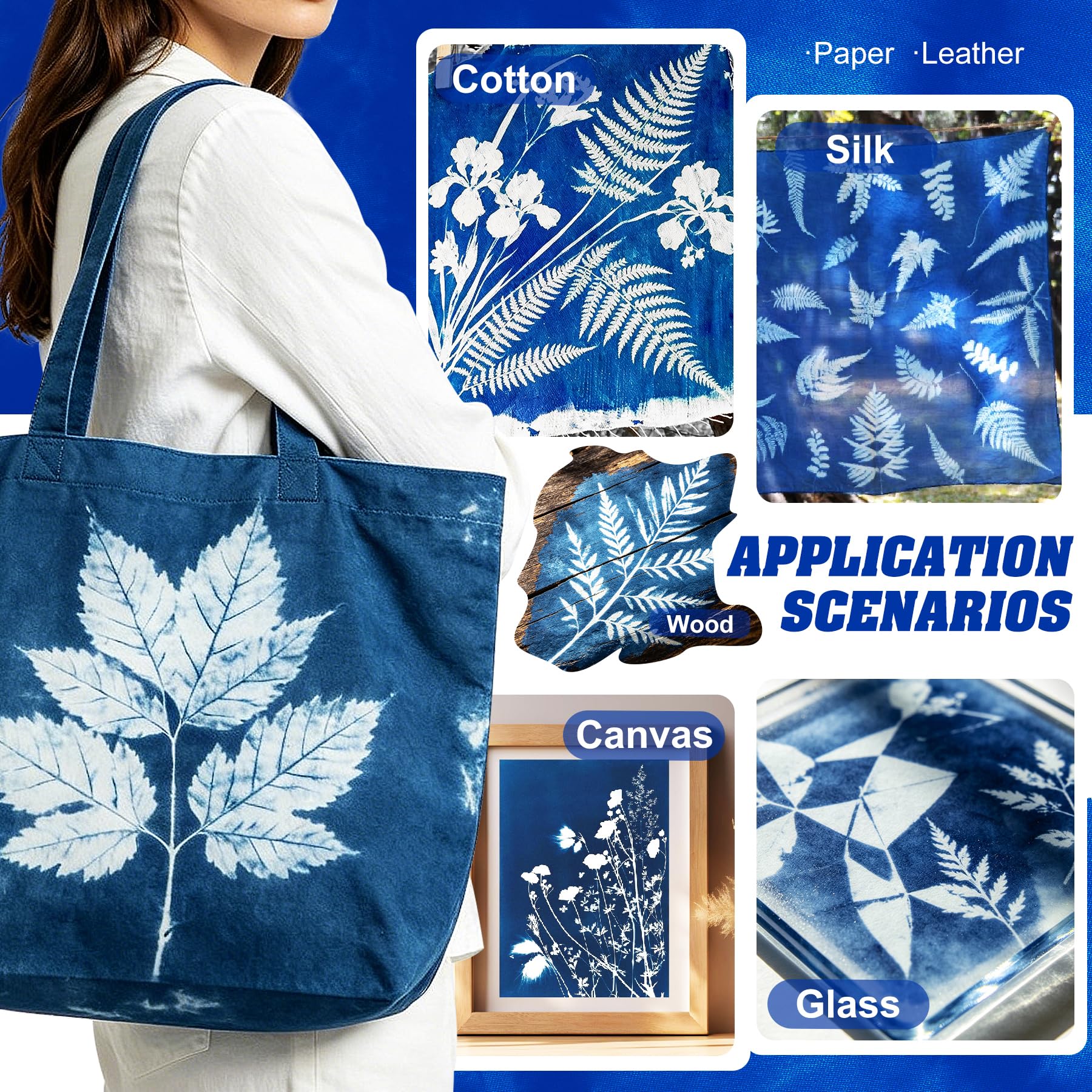 Kit Cianotipia 200g – Soluzione 2 Componenti Pronta all’uso per Tessuto e Carta – Stampa Solare DIY per Arte Vintage Blu, Fotografie Cianotipiche – Principianti & Artisti