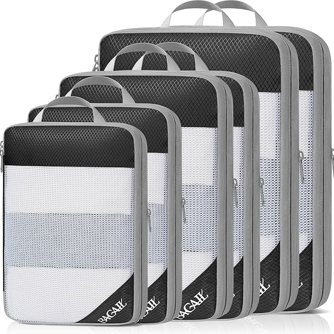 BAGAIL 6 Set/8 Set Compression Packing Cubes, Ultralight Expandable Packing Organizers for Carry on Travel Luggage(6set Black)