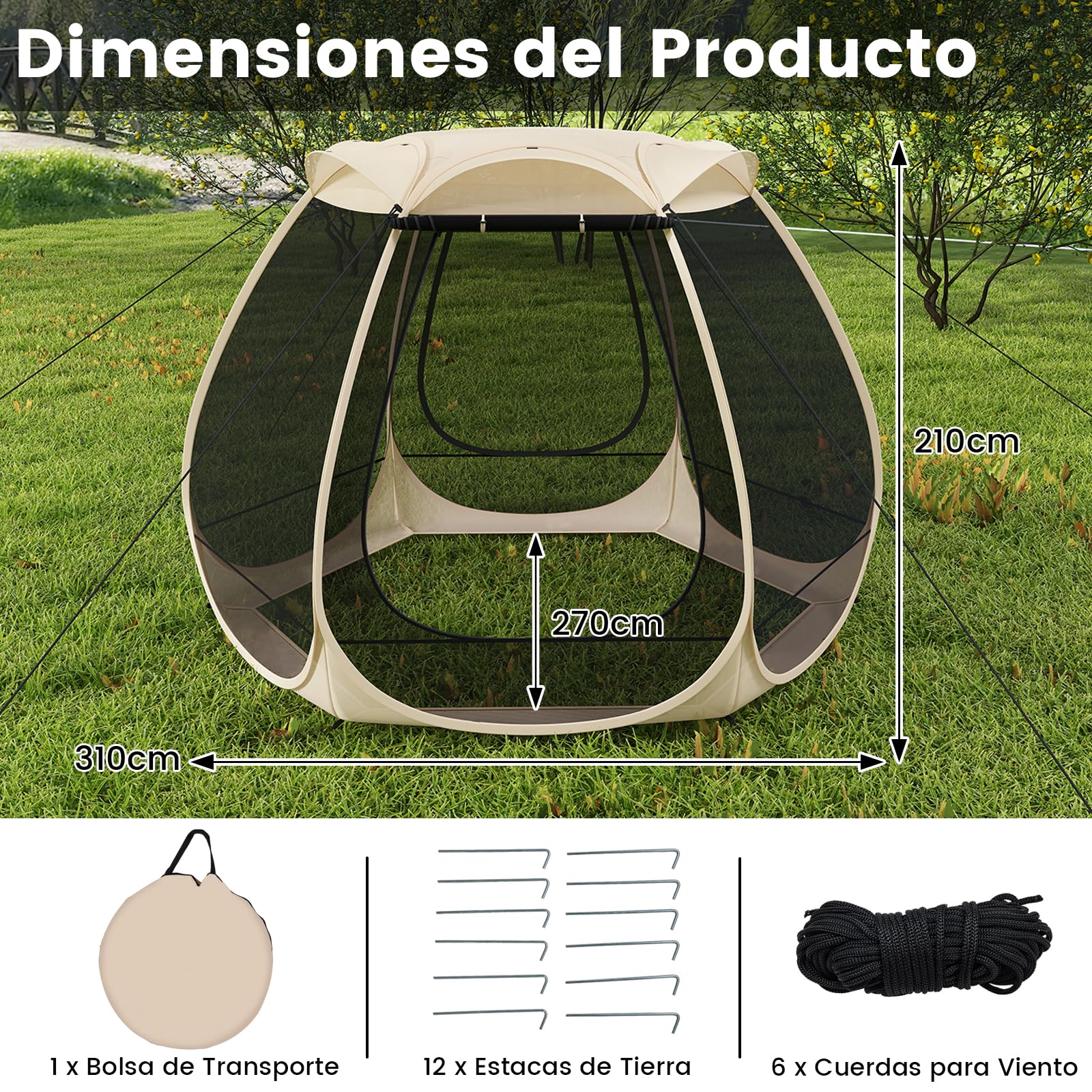 GOPLUS Tienda de Campaña Pop-up para 4-6 Personas, Fácil de Montar, Tienda Plegable para Eventos Deportivos, Camping, Exteriores con Bolsa de Transporte
