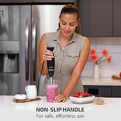 Miniatura 4 de OVENTE licuadora de mano de inmersión, set de batidora de mano portátil eléctrica de 300W con 2 velocidades de mezcla, cuchillas de acero