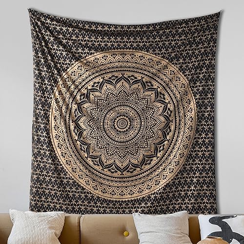 Miniatura 18 de THE ART BOX Tapiz de algodón indio con mandala verde, bohemio para colgar en la pared para dormitorio o sala de estar, decoración de tapiz estético