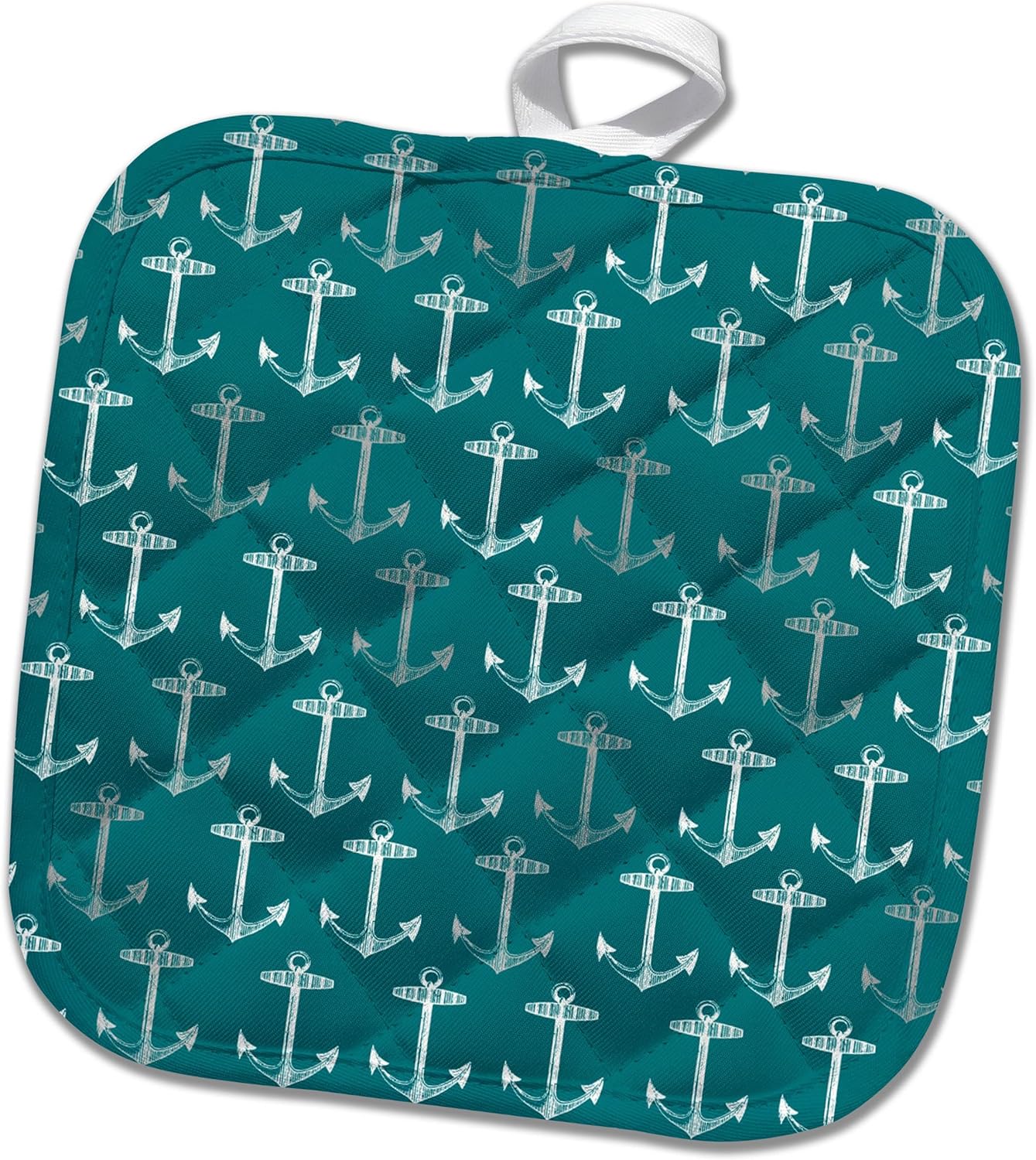 3D Rose Teal Blue Pattern-Vintage Nautical Turquoise Sailor Theme-Aqua Sea Ocean Ship Anchors Pot Holder, 8 x 8