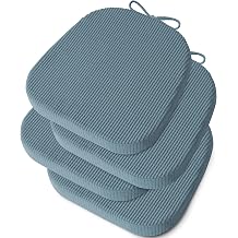 OVOV 14"x14" Chair Cushions with Ties and Washable Cover Set of 4 L Blue | Non-Slip, for Metal Chairs, Textured, Machine Washable, High-Density Foam, for Dining Room Kitchen Indoor Bistros Cafes