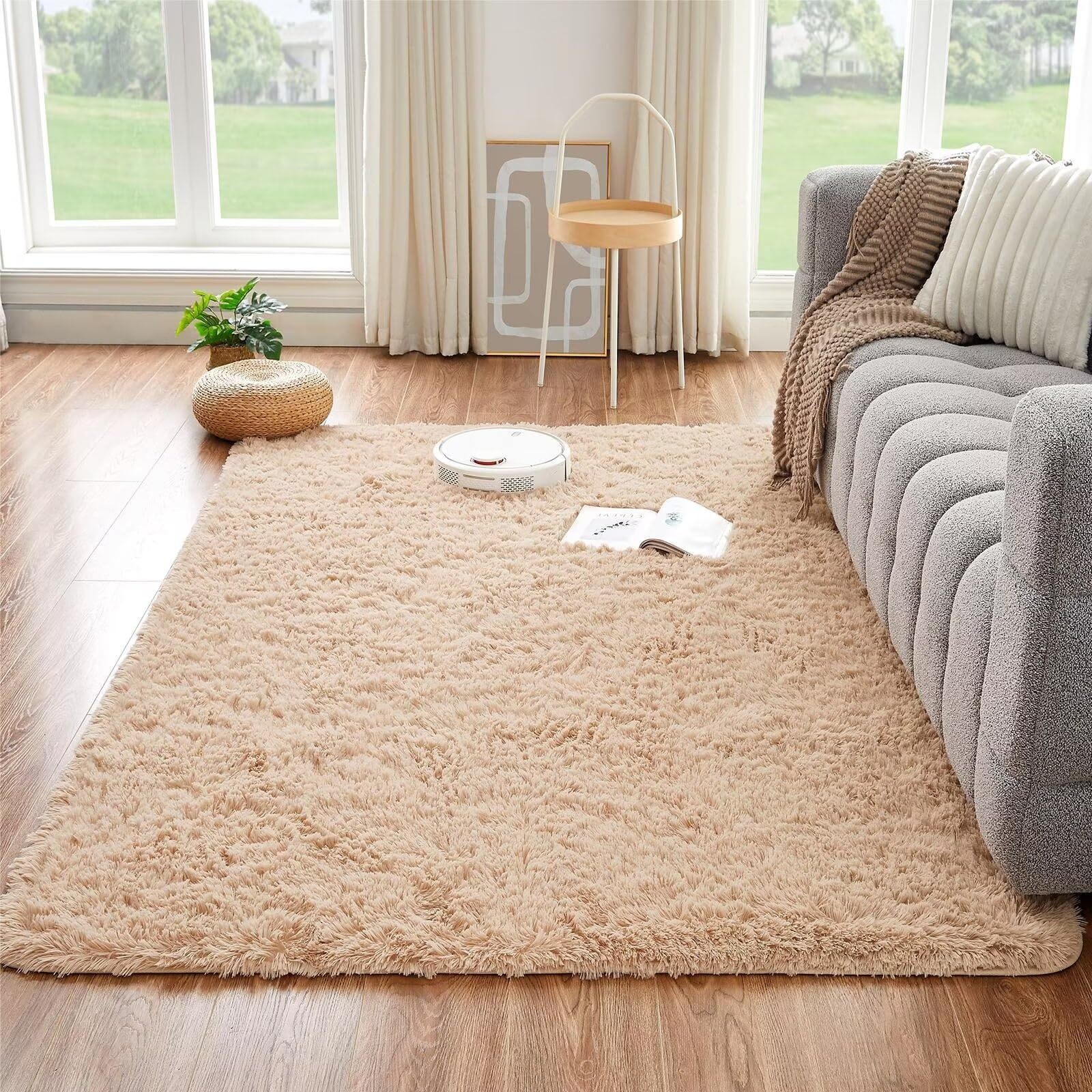 Alfombra Salón Home Alfombra Interior Motivo Suave Alfombra de Pelo Largo para Salón o Dormitorio (Beige,150 * 240cm)