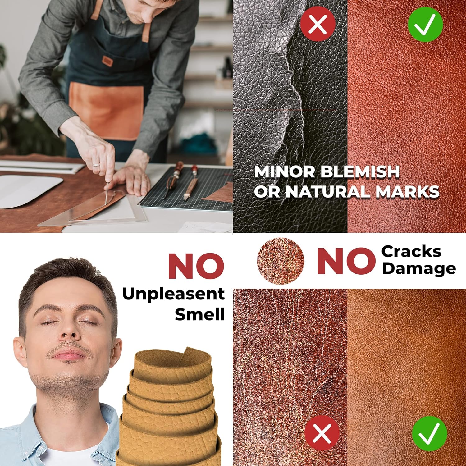 ELW Genuine American Leather Bison 8-9 oz (3.2-3.4mm) Palomino Pre-Cut 6-8 SQ FT - Full Grain Leather Bison Hide DIY Craft Projects, Bag, Chap, Motorcycle, Clothing, Jewelry, Moccasins