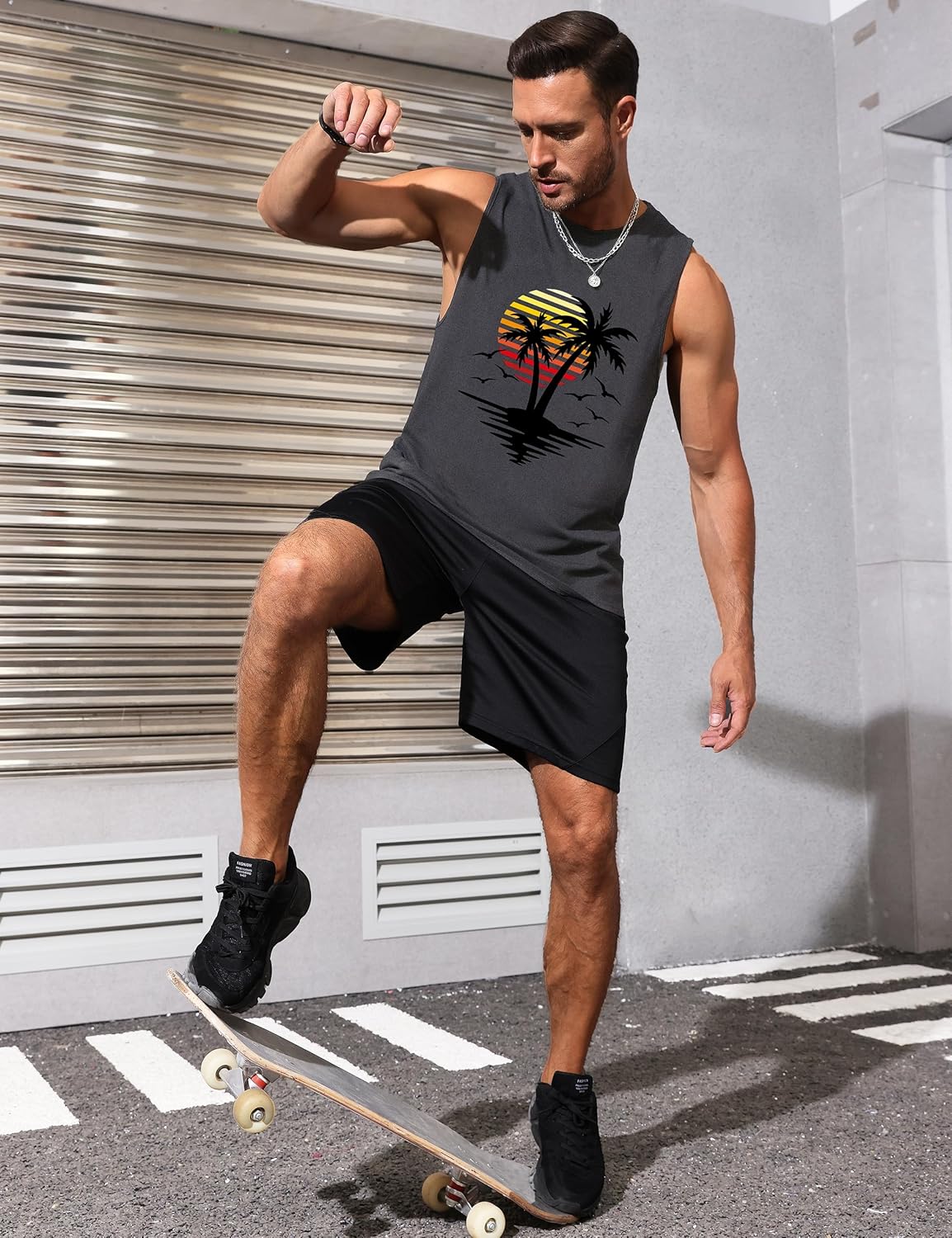 Mens Graphic Tank Tops Sleeveless Muscle Shirts Beach Hawaiian Coconut Tree Patriotic Tank Tops - Image 5