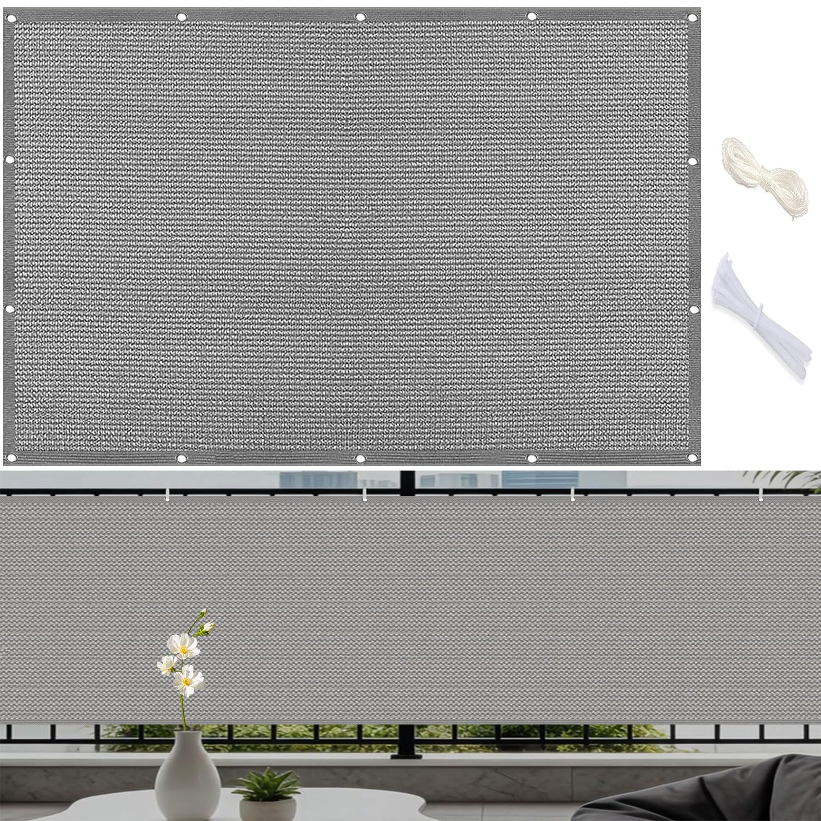 Brise vue pour balcon 115x580 cm gris clair résistant au vent