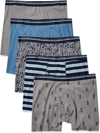 Amazon Essentials Men's Breathable Cotton Boxer Brief Pants, Tag-Free, Pack of 5