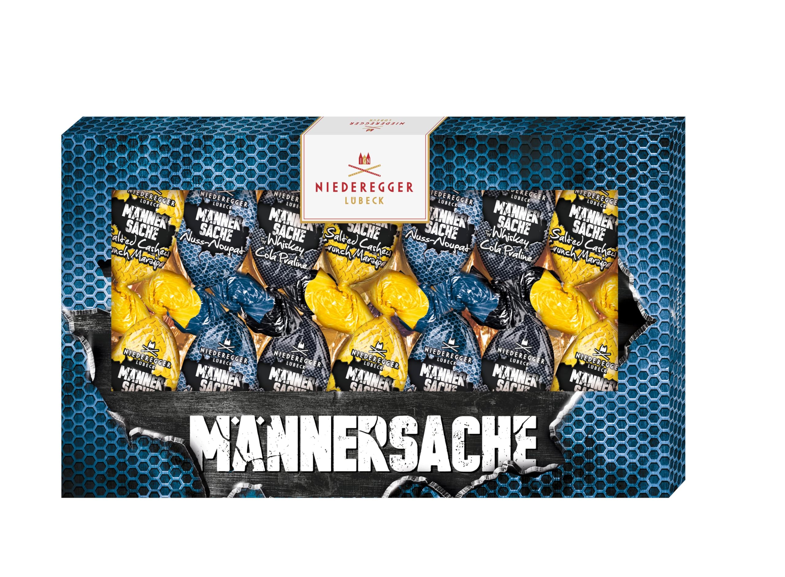 Niederegger | Osterpräsent | Männersache | 1x 175g | Sorten Whiskey Cola Praline, Nuss-Nougat, Salted Cashew Crunch Marzipan | Umhüllt von Vollmilch-Schokolade | Ostereier | Ostergeschenk