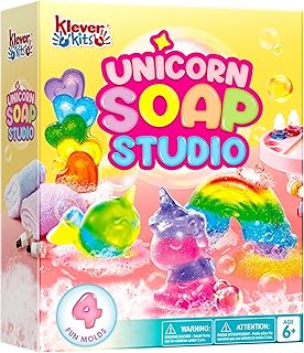 Unicorn Soap Making Kit- 4 Molds Girl Crafts DIY Project, Unicorn Girl Gifts, Kids Birthday Gift for Aged 6+, Science STEM Activity Teenage Gifts for Toddler Ages 6 7 8 9 10 11 12