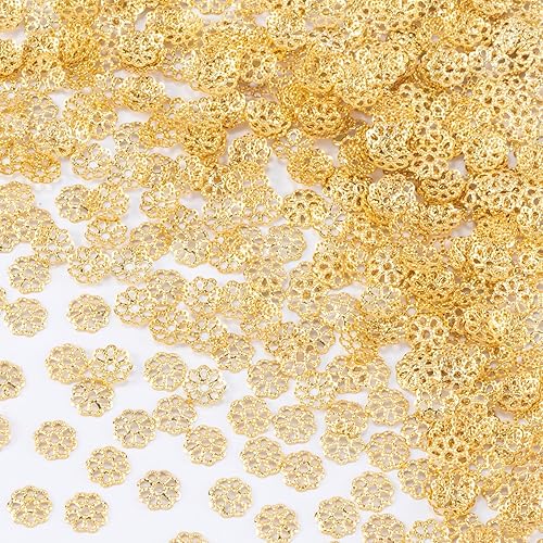 Miniatura 8 de ANCIRS 2000 cuentas espaciadoras de 0.276 in para hacer joyas, tapas de cuentas de flores de acero inoxidable para collar de pulsera, dorado y