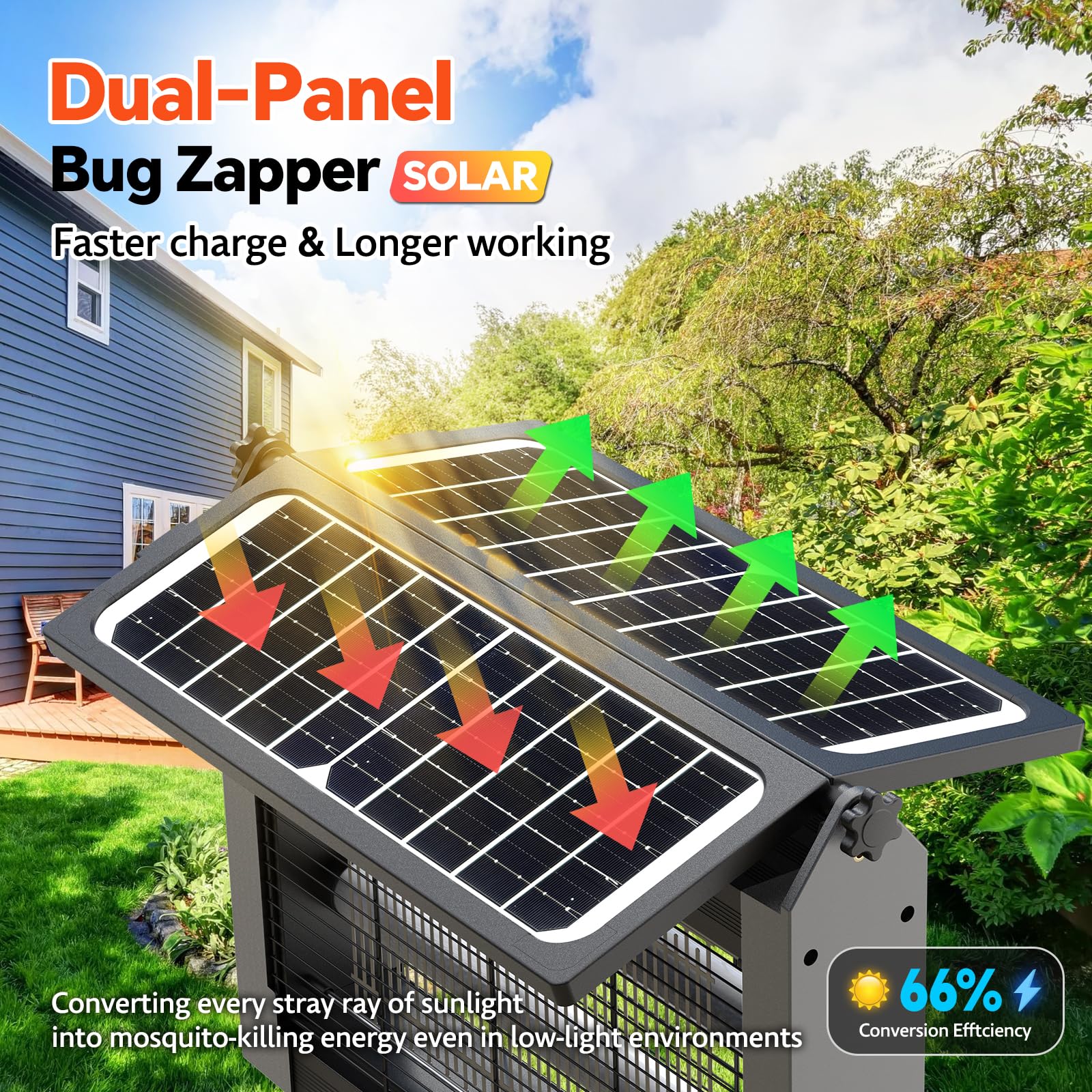Solar Insektenvernichter für den Außenbereich, tragbar, 4500 V, für Terrasse, Hof, Innenbereich, Garten, Camping, Wohnmobil, Grau