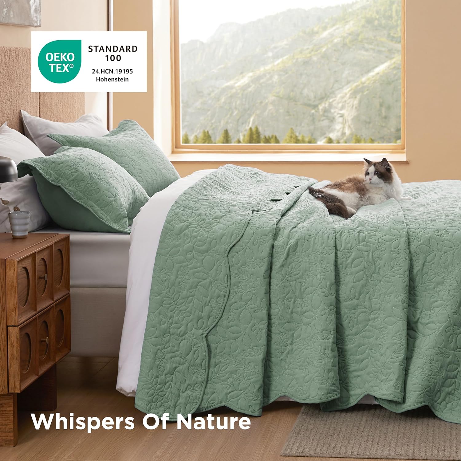 Bedsure Quilts Queen Size - Ultra Soft Pre-Washed Cloud-Like Bedding, All-Season Lightweight Comforter for Country Bedroom, Leaf Design Coverlet in Sage Green, 90 x 96 Inches thumbnail