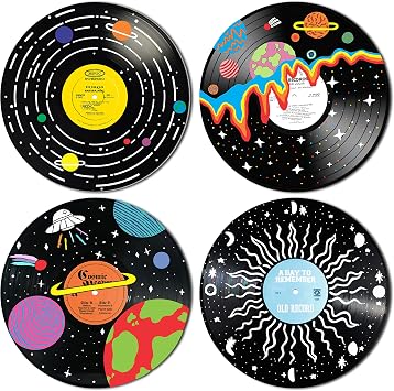 HK Studio Hippie Decor, Posters for Room Aesthetic - Record Decor, Music Themed Party Decorations, 4pcs 12"