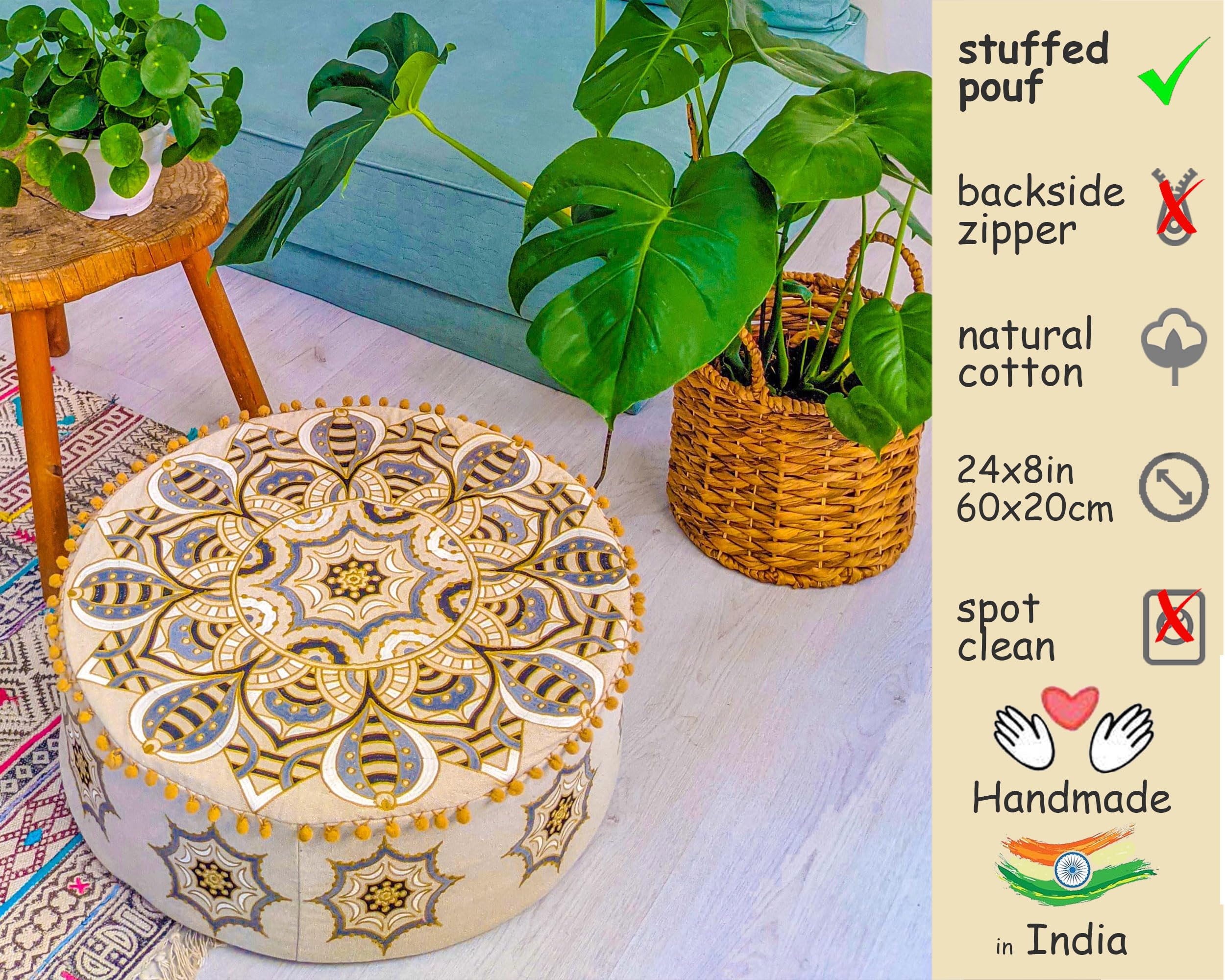 Sgabello marocchino imbottito, copertura ottomana, 60 x 20 cm, boho deco, per animali domestici, con decorazione artigianale, per meditazione, yoga e chic