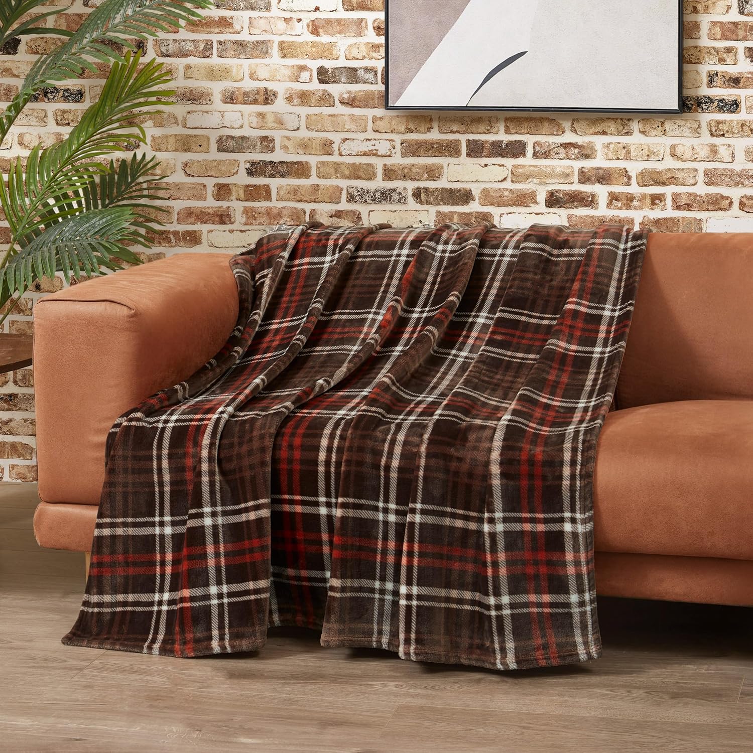 Lucky Brand Camper Plaid Brown 50"x70" Cozy Plush Blanket - Premium Microfiber Throw for Luxurious Comfort and Style