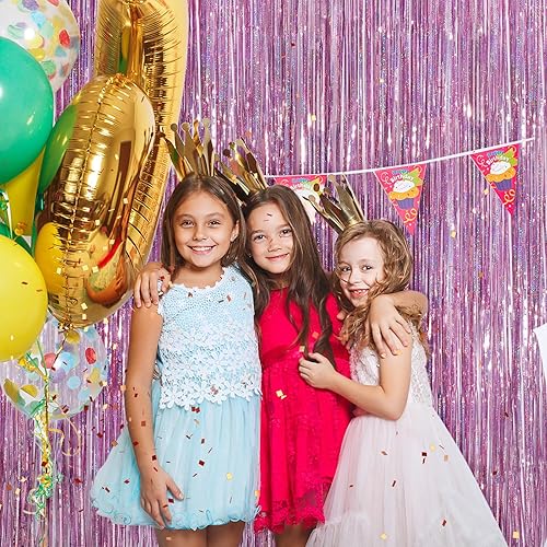 Miniatura 178 de Cortinas de flecos de oropel metálico rojo, paquete de 2 cortinas de fiesta de 3.3 x 8.3 pies para decoraciones de fiesta de cumpleaños, decoración