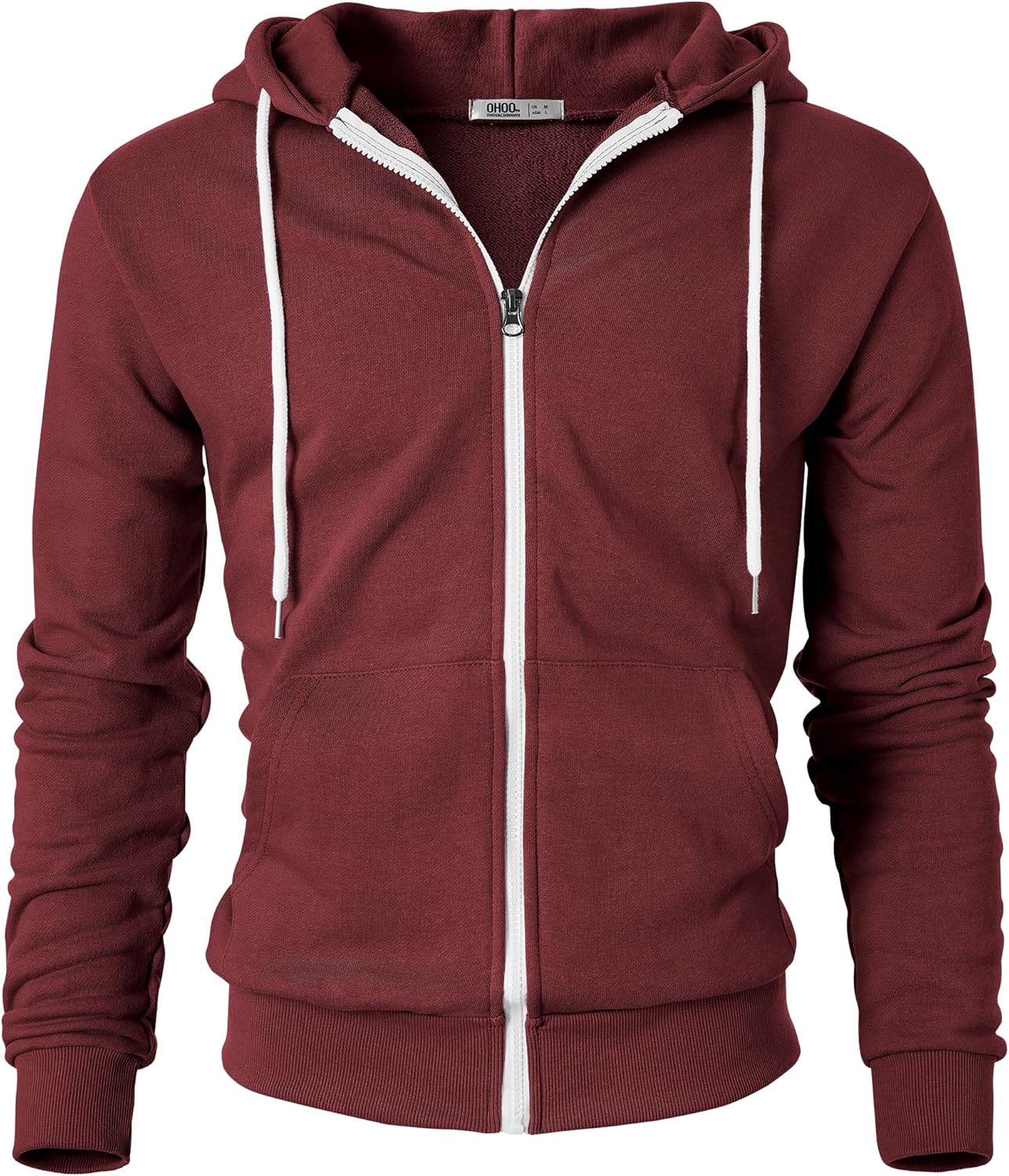 Ohoo Mens Slim Fit Waffle Knit Cotton 100% Zip Up Hoodies Lightweight Casual Long Sleeve with Kanga Pocket - Image 3