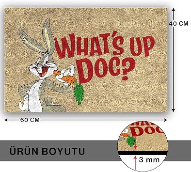 Monnhein Tasarımlı Dekoratif Kapı önü Paspas, Dış Mekan/Ev İçi/Banyo/Mutfak/Yatak Odası/Giriş Paspasları (Whats Up Doc, 40x60)