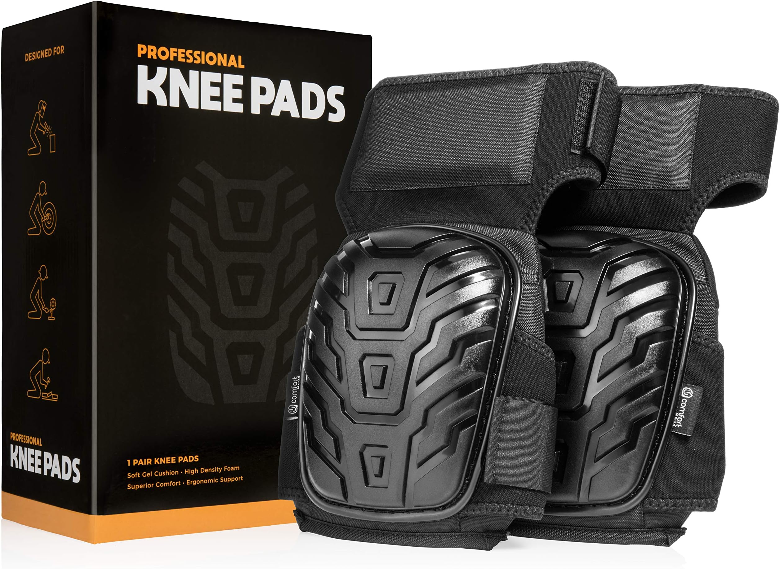 Knee Pads for Work by Comfort Nova - Heavy Duty Construction Knee Pads - Gel Cushioned Pads for Flooring, Gardening, and Tiling - Industrial PVC Shell Pads for Joint Protection