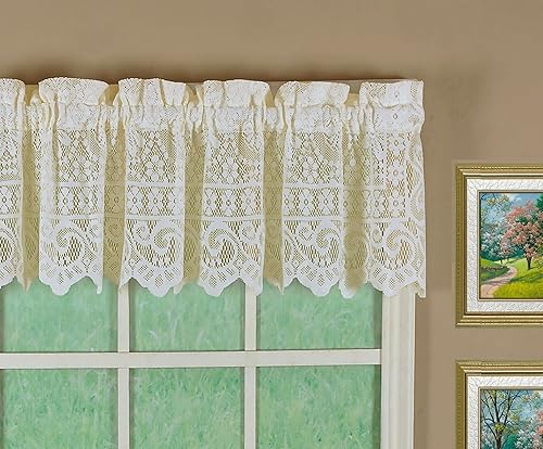 Today's Curtain Hopewell Cenefa de encaje prémium de 12 pulgadas, crema, 58 pulgadas de ancho x 12 pulgadas de largo