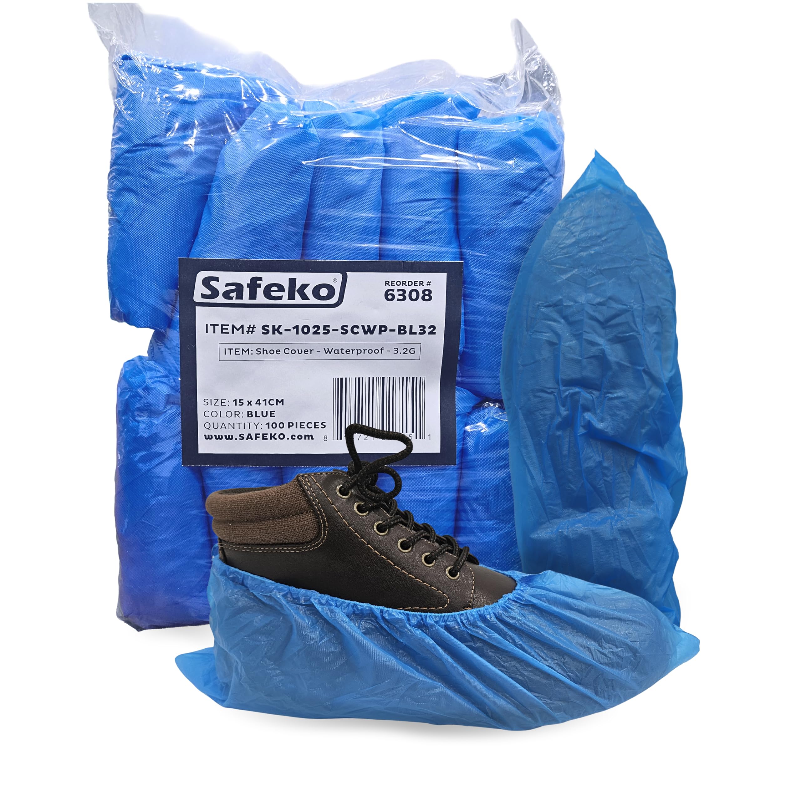 SAFEKO Waterproof Shoe Covers – Non-Slip, Disposable CPE Boot Covers, Blue, 100 Pack