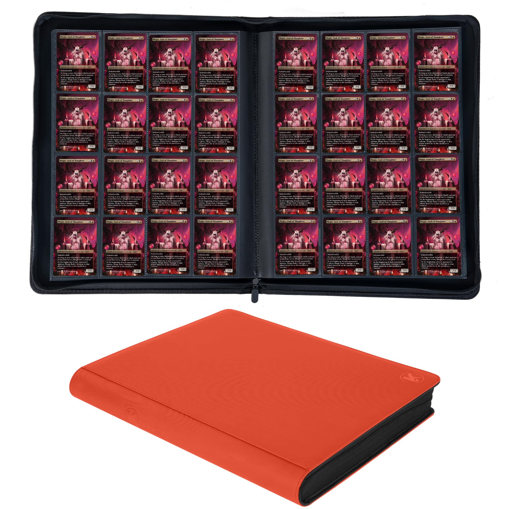 KUOOKING 1408+ Pockets Trading Card Binder, 16-Pocket Card Ablum Compatible with MTG,Sports Cards & Other Standard Size Trading Card (Orange)