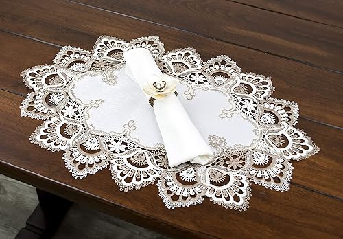 Miniatura 4 de Manteles individuales de encaje europeo neutro y blanco con tono tierra de cacao (12 pulgadas de ancho x 21 pulgadas de largo, juego de 2)