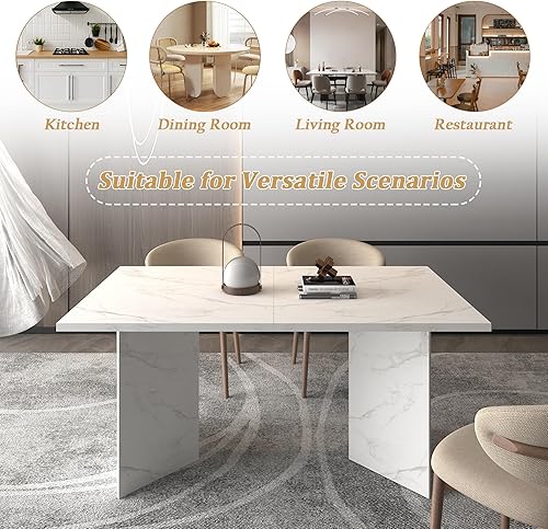 Miniatura 5 de Mesa de comedor extensible de 62.99 a 78.7 pulgadas para 6, 8 y 10, moderna mesa expandible de cocina blanca de granja, mesas de conferencias de