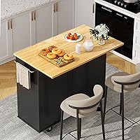 Shintenchi Black Kitchen Island Cart with Folding Drop Leaf, Storage Drawers, Cabinet & Locking Wheels - Space-Saving Rolling Table for Small Kitchens
