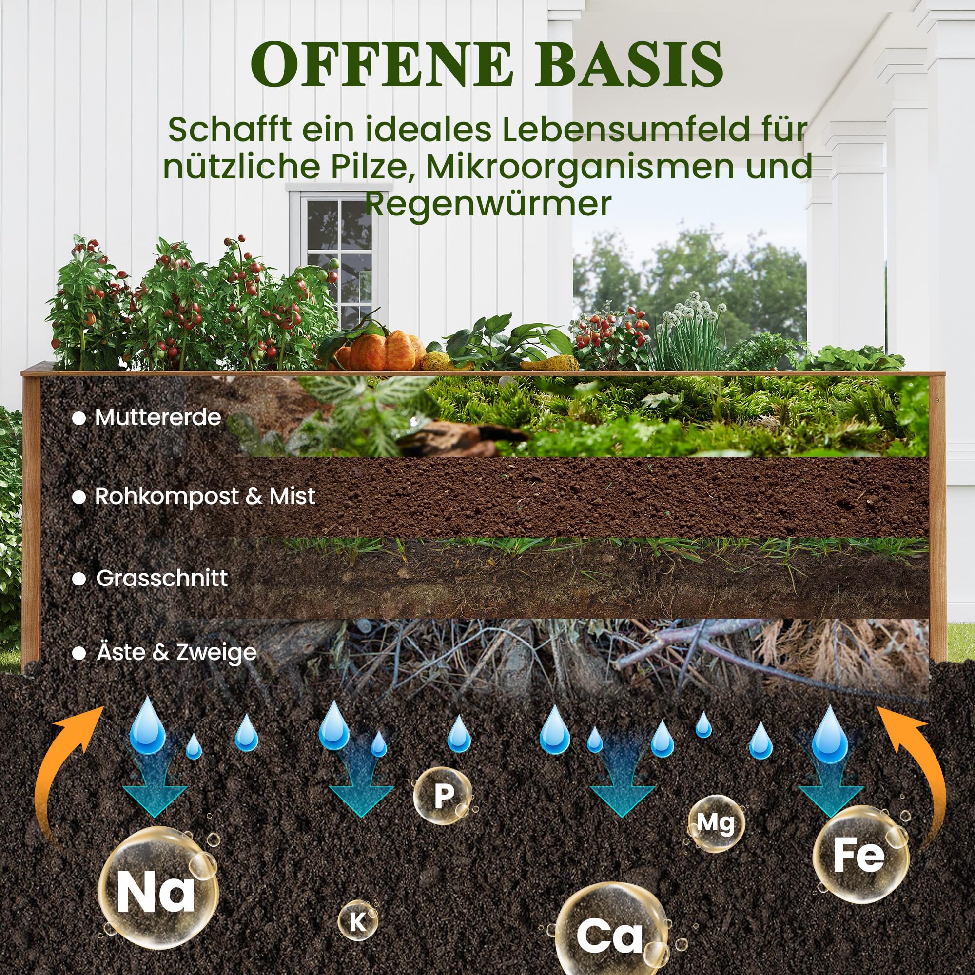 UDPATIO Hochbeet Holz für Garten 240x88x80cm Holzhochbeet zum Bepflanzen von Gemüse & Kräutern Pflanzbeet Pflanzkasten Gemüsebeet für Balkon