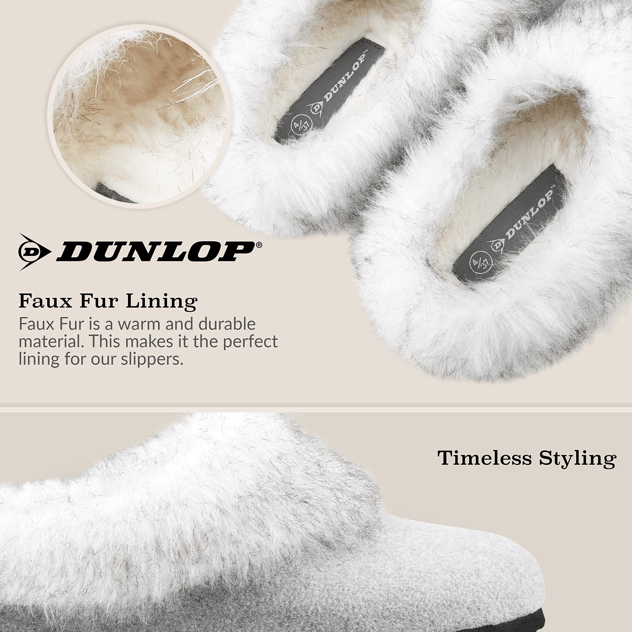 DUNLOP Pantofole Donna, Ciabatte Pelose Donna Invernali da Casa Antiscivolo con Suola in Gomma