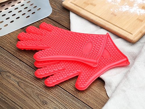 Miniatura 7 de New Star Foodservice 32376 - Manoplas de horno de silicona de grado comercial, color rojo, juego de 2