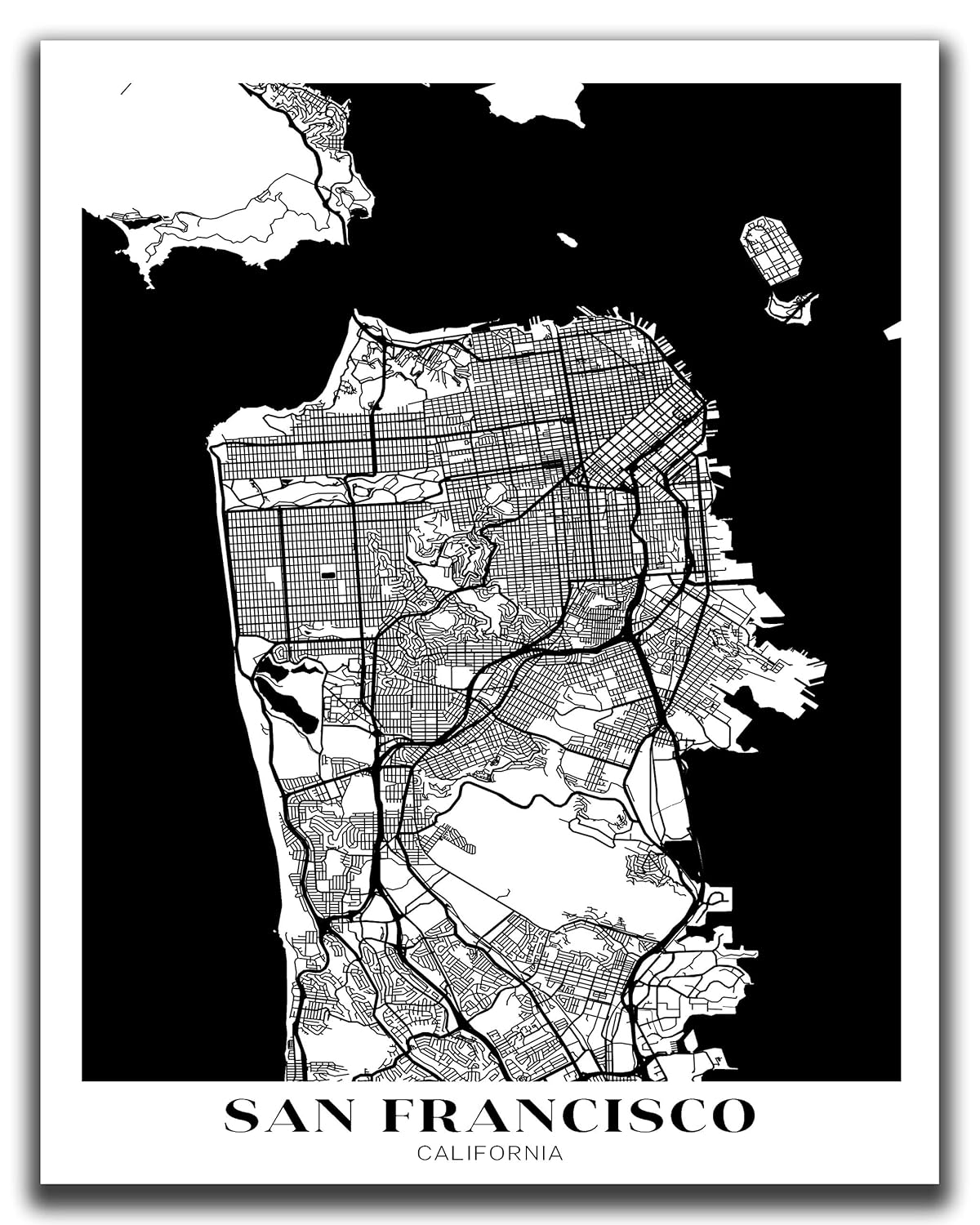 San Francisco City Map Wall Art 11x14" UNFRAMED Print