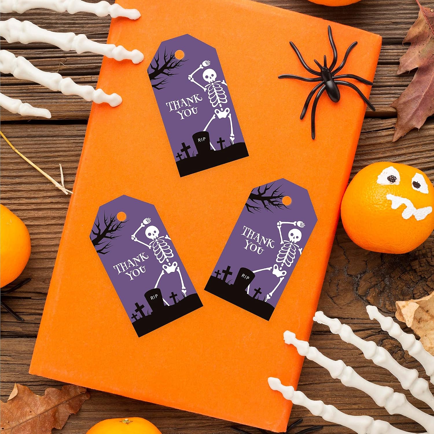 Andaz Press 40-Pack Skeleton Graveyard Halloween Classic Gift Tags with String Tags for Bags - 2 x 3.75 inch