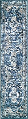 Unique Loom Oslo Collection - Alfombra de corredor vintage tradicional azul marino envejecida (3 x 13 pies)