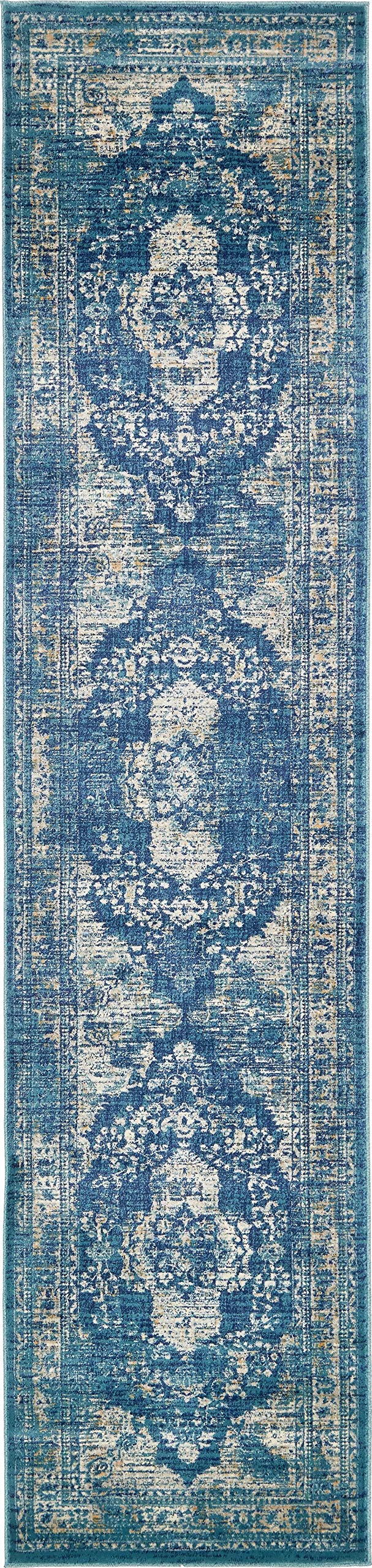 Unique Loom Oslo Collection Distressed Vintage Traditional Navy Blue Runner Rug (3' x 13')
