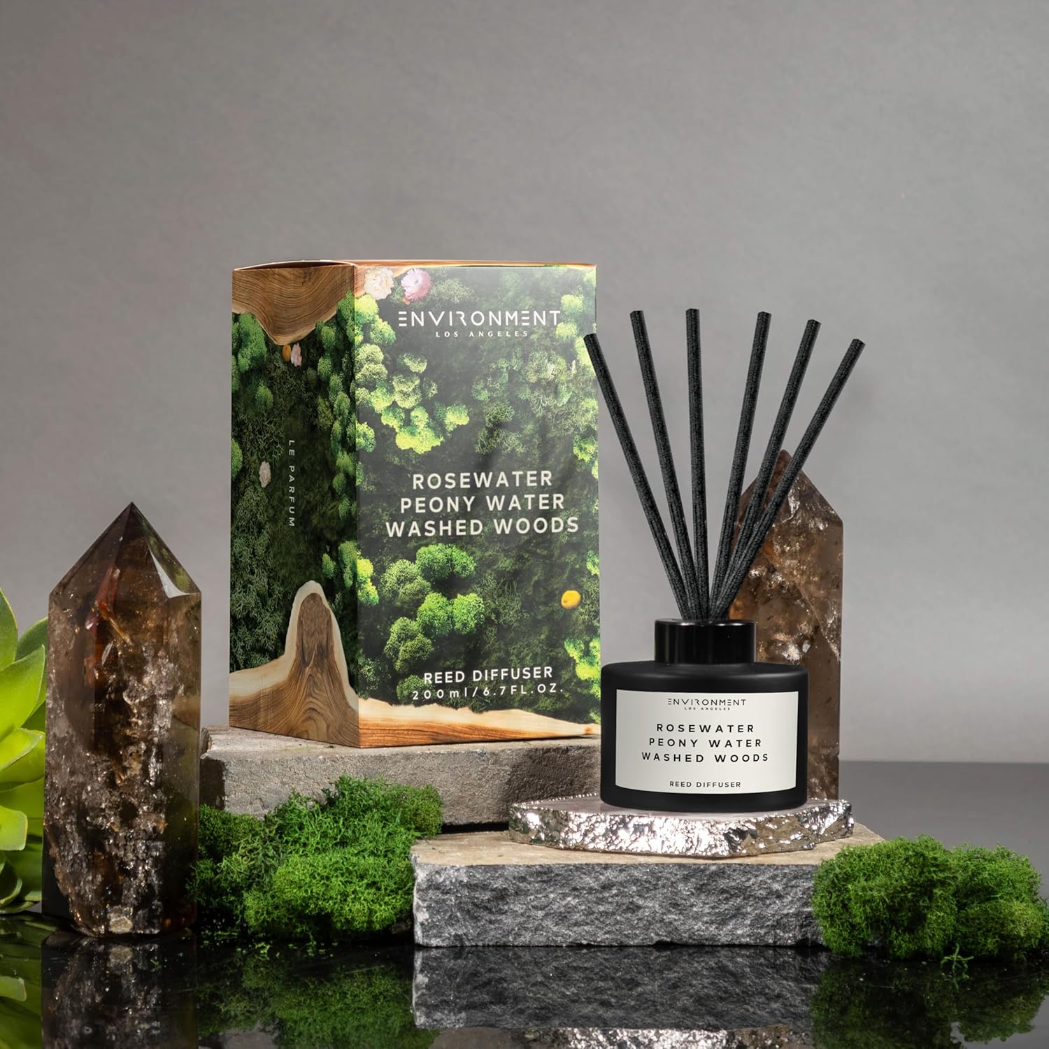 ENVIRONMENT Inspired by Designer Perfume IM L'Eau Reed Diffuser, 200ml Luxury Scented Aromatherapy (Rosewater | Peony Water | Washed Woods) Diffusers for Home, Diffusing Oil, Home Fragrance Product