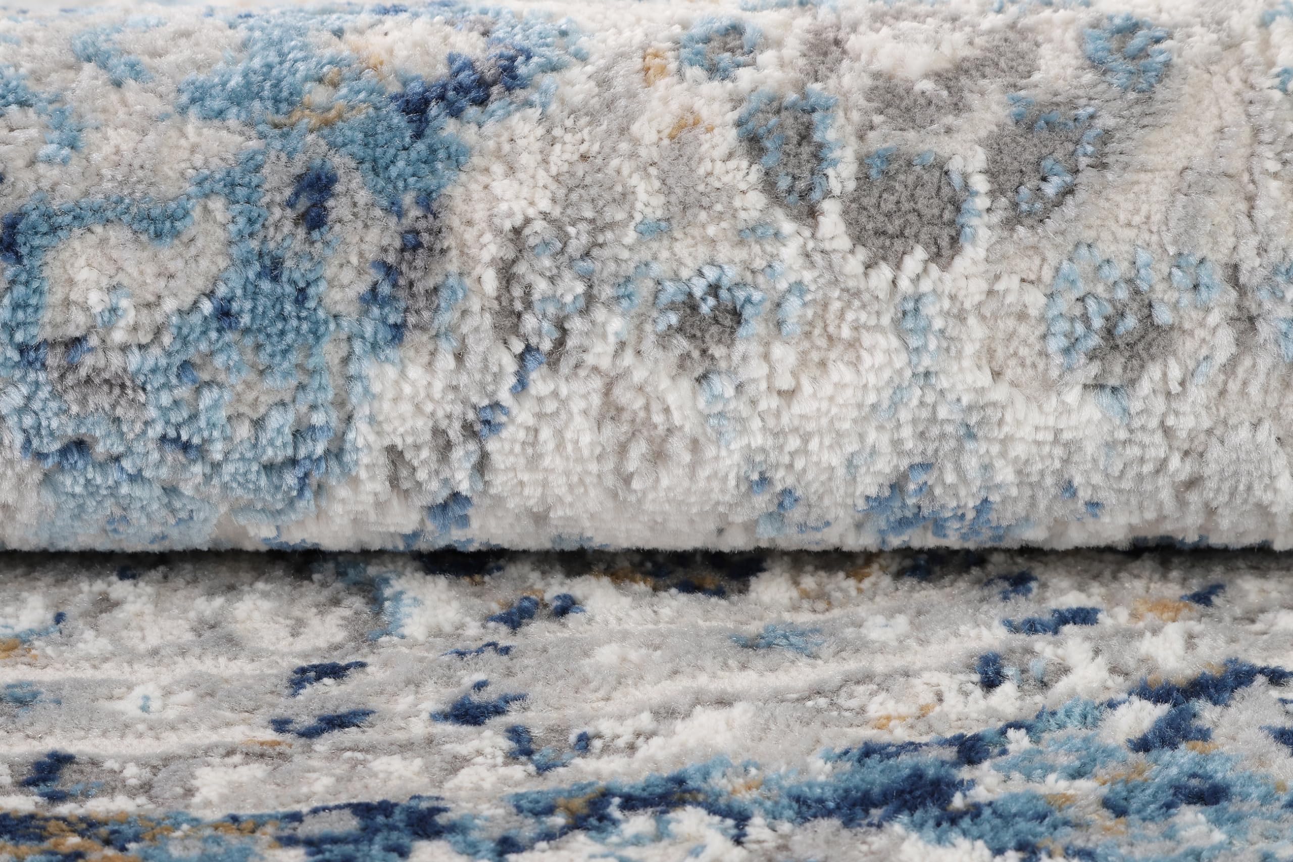 TAPISO Valley Rund Teppich Kurzflor Weiß Grau Blau Ornament 100 x 100 cm